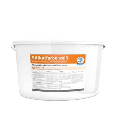 Ein Eimer Silikatfarbe oder (Anti-Schimmelfarbe) als Farbe für Klimaplatten